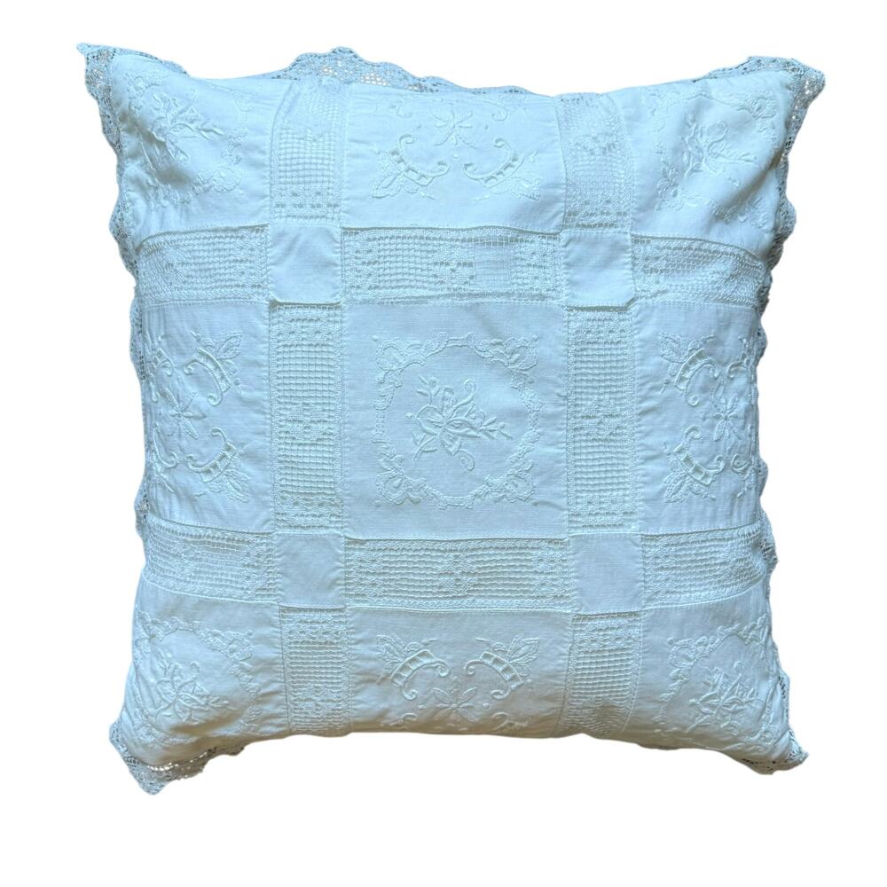 Elegant Cream Embroidered Lace Accent Pillow - Picture 5 of 12